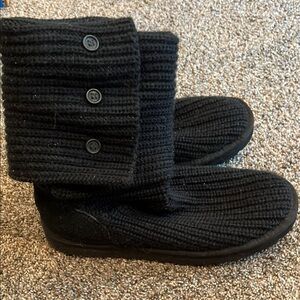 UGG Black Knit Boots with Button Accents
